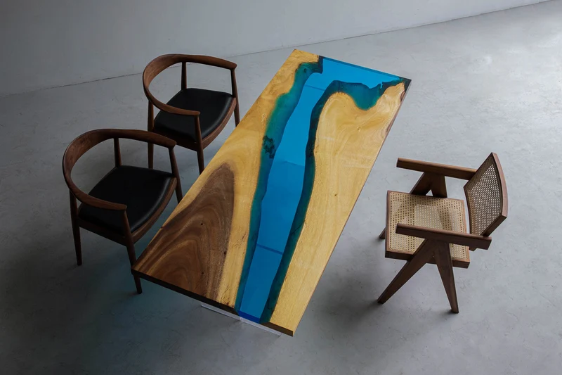 Multiple Color Changes River Epoxy Resin Table