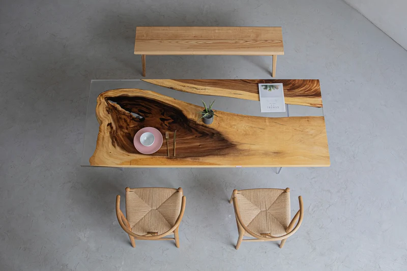 Light Color Epoxy Resin Solid Wood Table