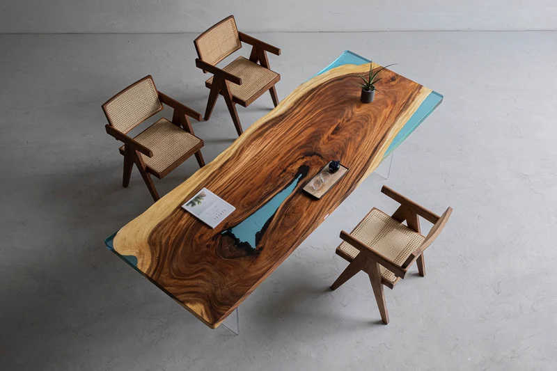 Light Blue Epoxy Resin Center Dining Table Top