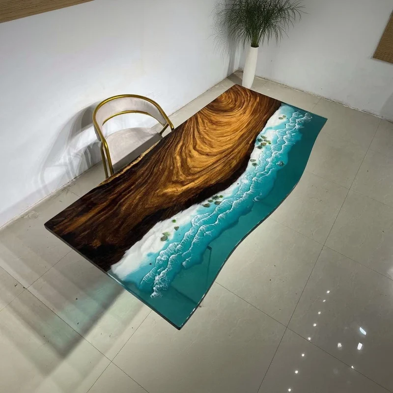 Blue Wave Shape Epoxy Resin Table