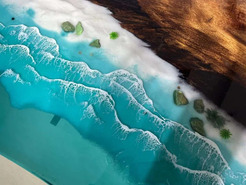 Blue Wave Shape Epoxy Resin Table
