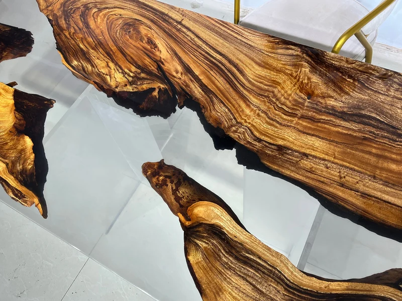 Transparent Solid Wood Epoxy Resin Dining Table
