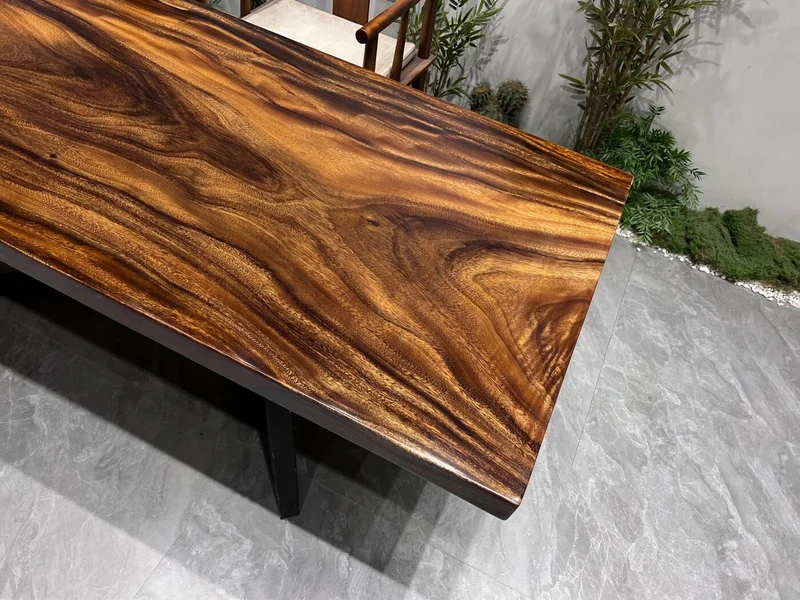 Solid American Walnut Brown Color Wood Slab Table