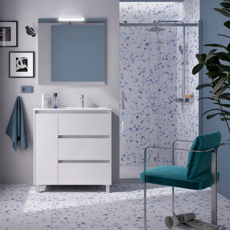 Mueble Baño NOJA 90 cm | 3 Cajones + Puerta con Lavabo Cerámico | 10 Acabados