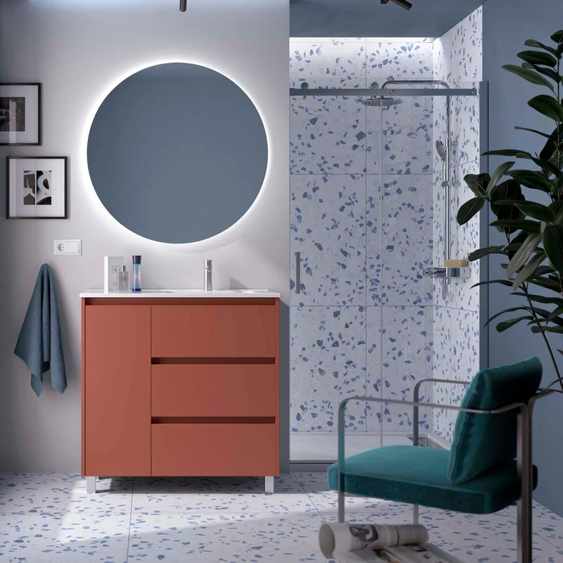 Mueble Baño NOJA 90 cm | 3 Cajones + Puerta con Lavabo Cerámico | 10 Acabados