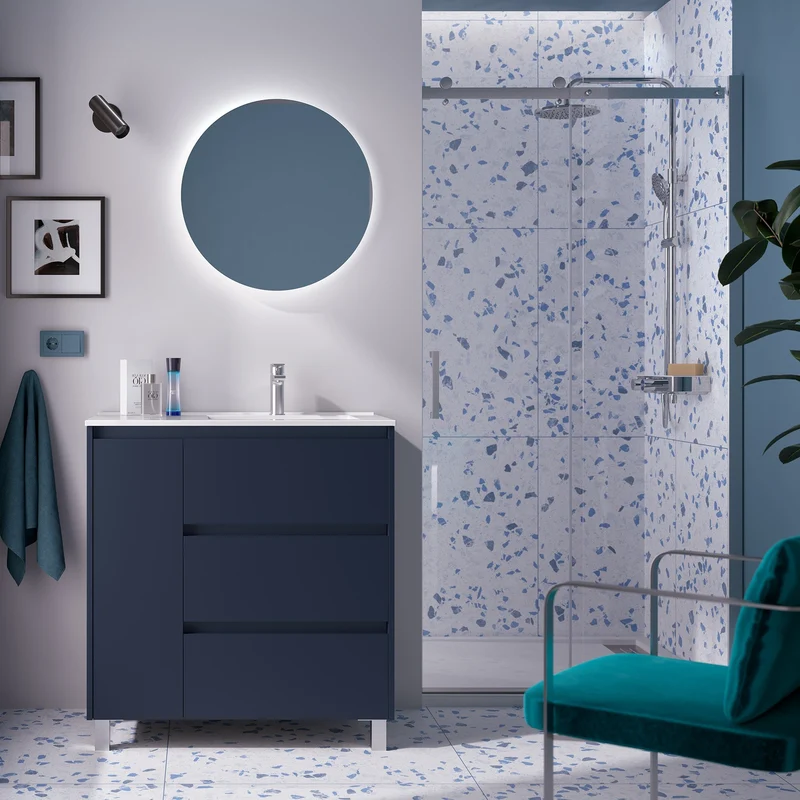 Mueble Baño NOJA 90 cm | 3 Cajones + Puerta con Lavabo Cerámico | 10 Acabados