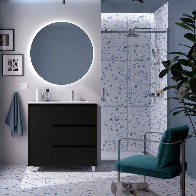 Mueble Baño NOJA 90 cm | 3 Cajones + Puerta con Lavabo Cerámico | 10 Acabados
