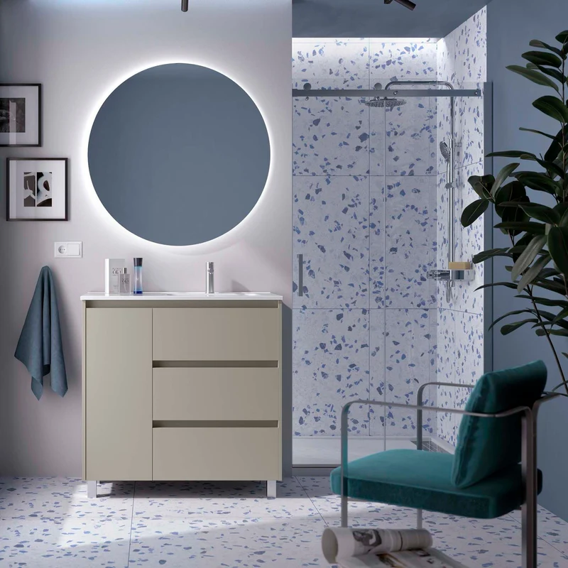 Mueble Baño NOJA 90 cm | 3 Cajones + Puerta con Lavabo Cerámico | 10 Acabados