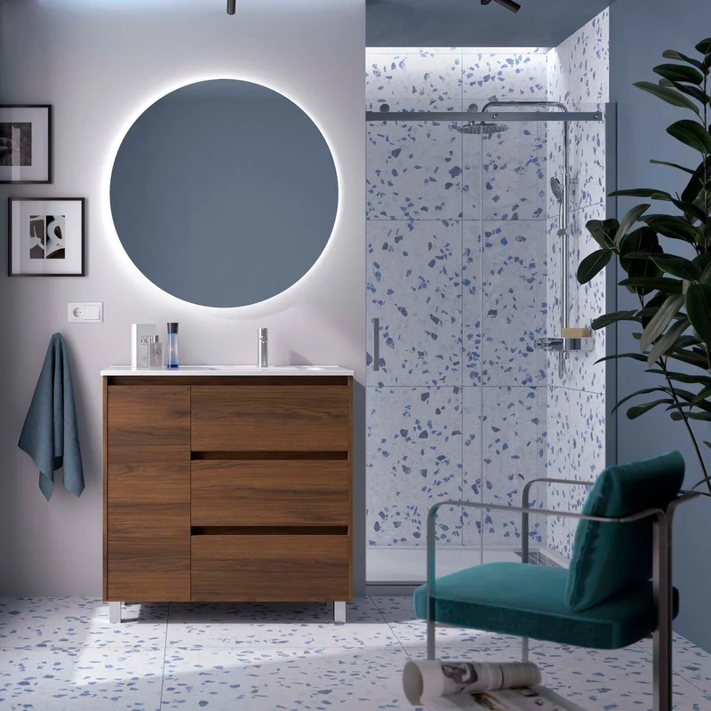 Mueble Baño NOJA 90 cm | 3 Cajones + Puerta con Lavabo Cerámico | 10 Acabados