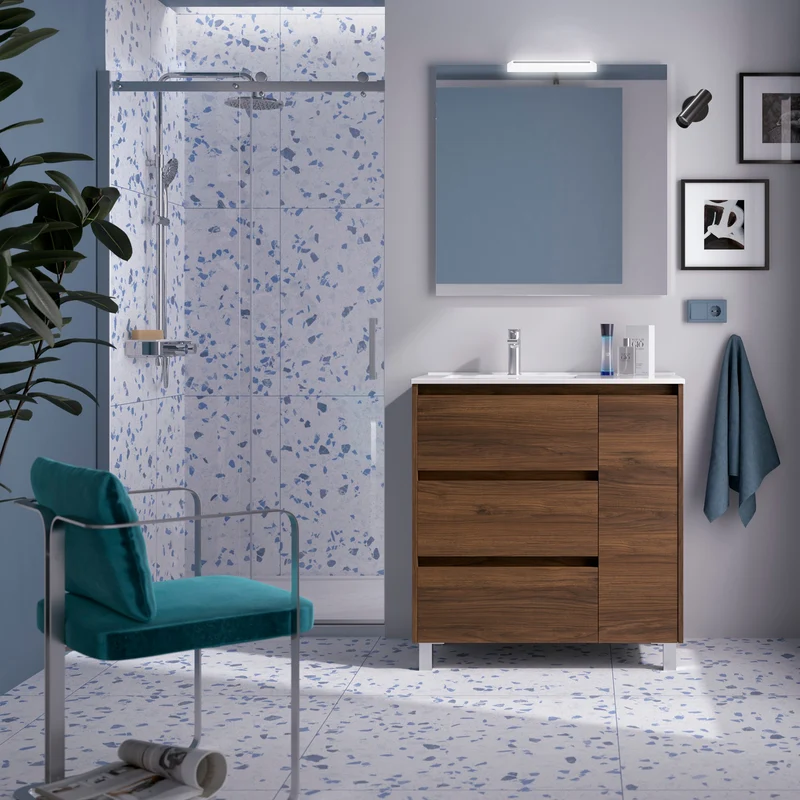 Mueble Baño NOJA 90 cm | 3 Cajones + Puerta con Lavabo Cerámico | 10 Acabados