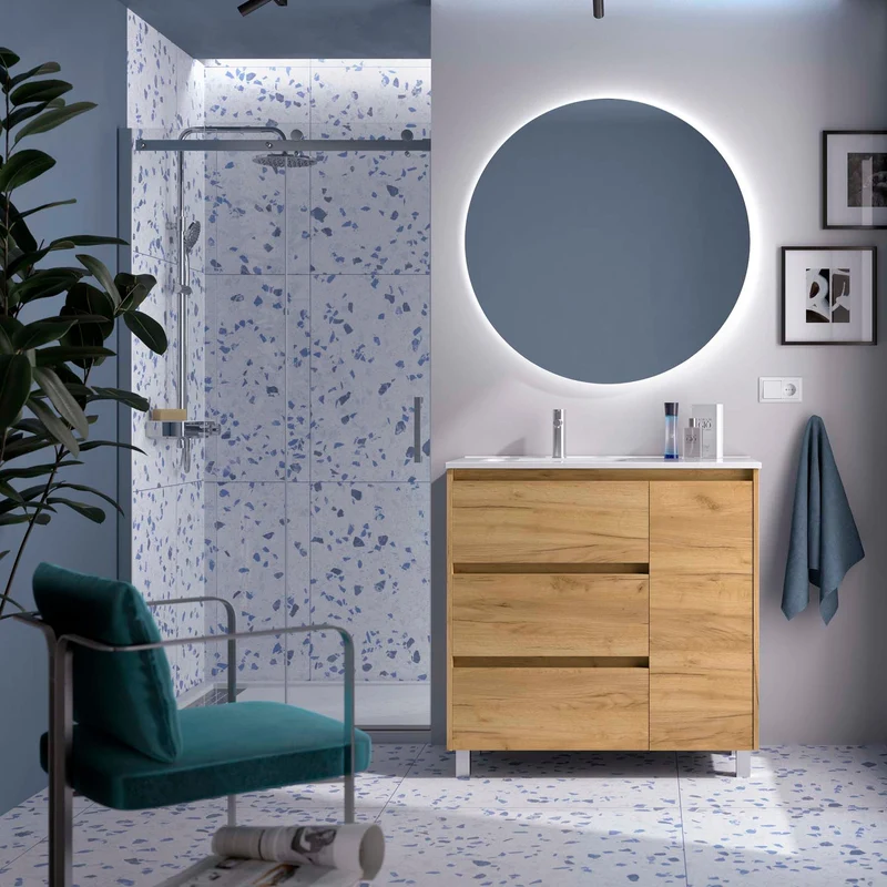Mueble Baño NOJA 90 cm | 3 Cajones + Puerta con Lavabo Cerámico | 10 Acabados