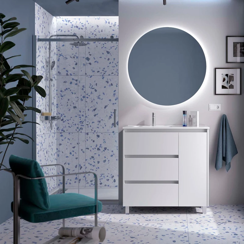 Mueble Baño NOJA 90 cm | 3 Cajones + Puerta con Lavabo Cerámico | 10 Acabados