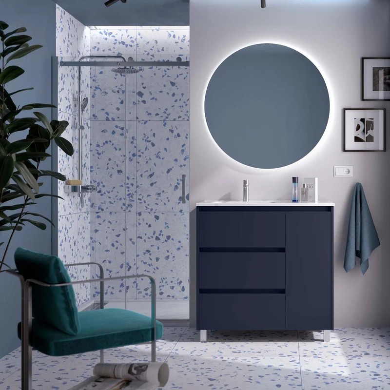 Mueble Baño NOJA 90 cm | 3 Cajones + Puerta con Lavabo Cerámico | 10 Acabados