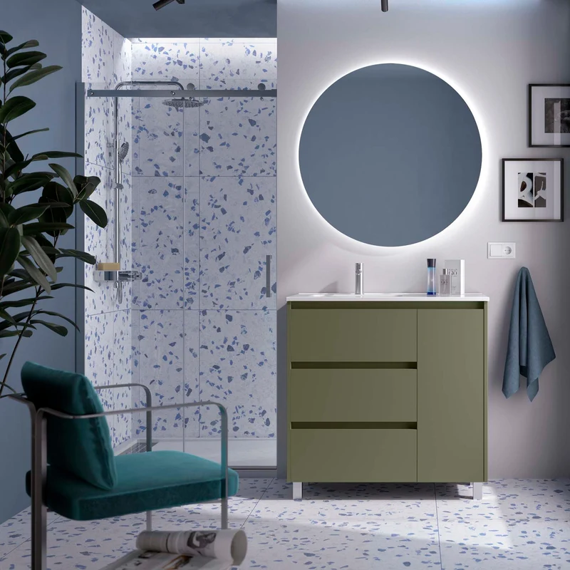 Mueble Baño NOJA 90 cm | 3 Cajones + Puerta con Lavabo Cerámico | 10 Acabados