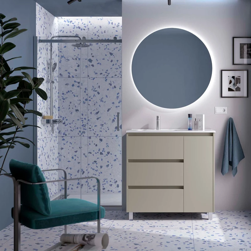 Mueble Baño NOJA 90 cm | 3 Cajones + Puerta con Lavabo Cerámico | 10 Acabados
