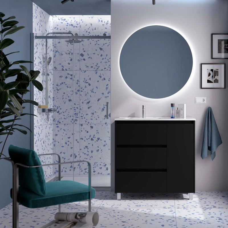 Mueble Baño NOJA 90 cm | 3 Cajones + Puerta con Lavabo Cerámico | 10 Acabados