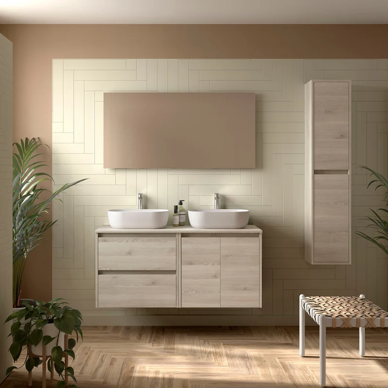 Mueble Baño NOJA 120/140cm 2 Puertas + 2 Cajones + Encimera | Almacenaje Máximo | 10 Acabados Premium