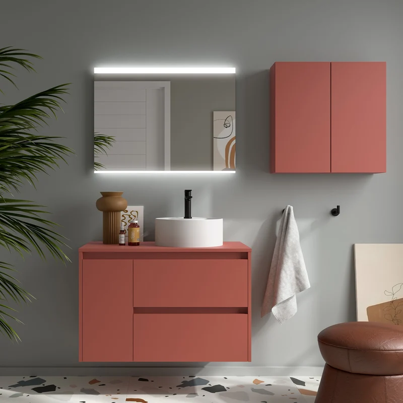 Mueble Baño NOJA 90cm | 2 Cajones + 1 Puerta + Encimera | Almacenaje Híbrido | 10 Acabados Premium