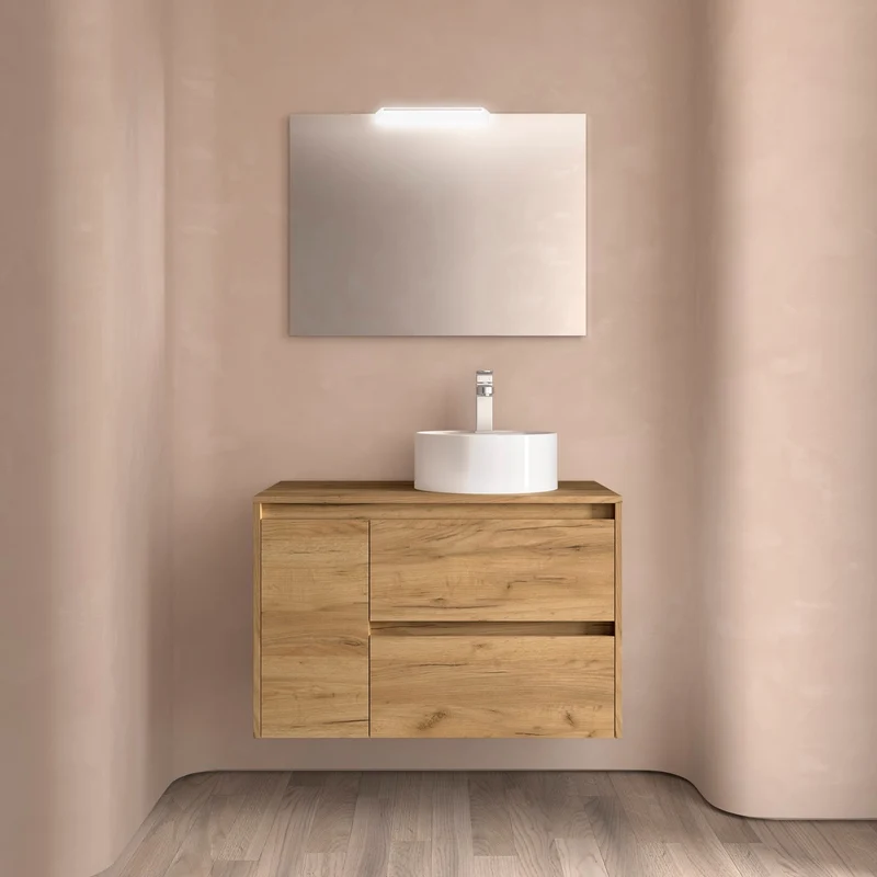 Mueble Baño NOJA 90cm | 2 Cajones + 1 Puerta + Encimera | Almacenaje Híbrido | 10 Acabados Premium