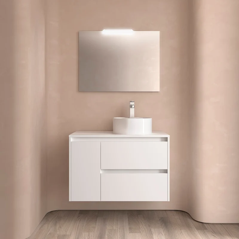 Mueble Baño NOJA 90cm | 2 Cajones + 1 Puerta + Encimera | Almacenaje Híbrido | 10 Acabados Premium