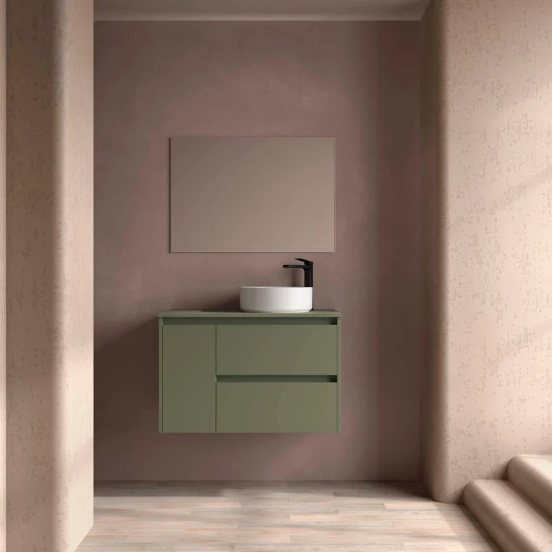 Mueble Baño NOJA 90cm | 2 Cajones + 1 Puerta + Encimera | Almacenaje Híbrido | 10 Acabados Premium