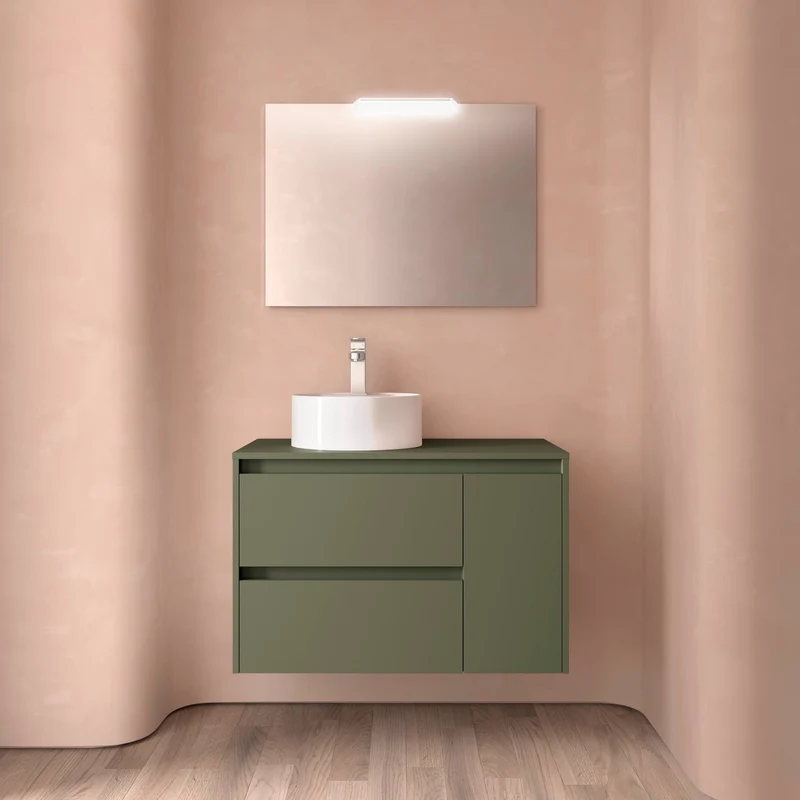Mueble Baño NOJA 90cm | 2 Cajones + 1 Puerta + Encimera | Almacenaje Híbrido | 10 Acabados Premium