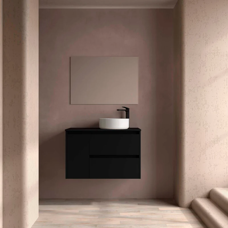 Mueble Baño NOJA 90cm | 2 Cajones + 1 Puerta + Encimera | Almacenaje Híbrido | 10 Acabados Premium