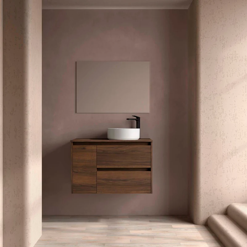 Mueble Baño NOJA 90cm | 2 Cajones + 1 Puerta + Encimera | Almacenaje Híbrido | 10 Acabados Premium
