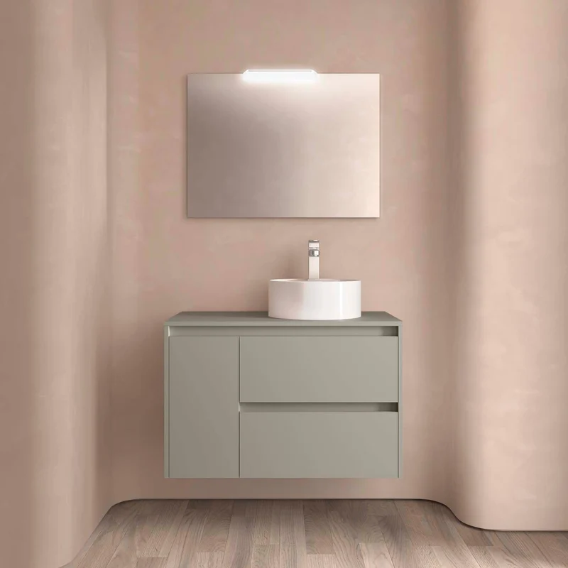 Mueble Baño NOJA 90cm | 2 Cajones + 1 Puerta + Encimera | Almacenaje Híbrido | 10 Acabados Premium