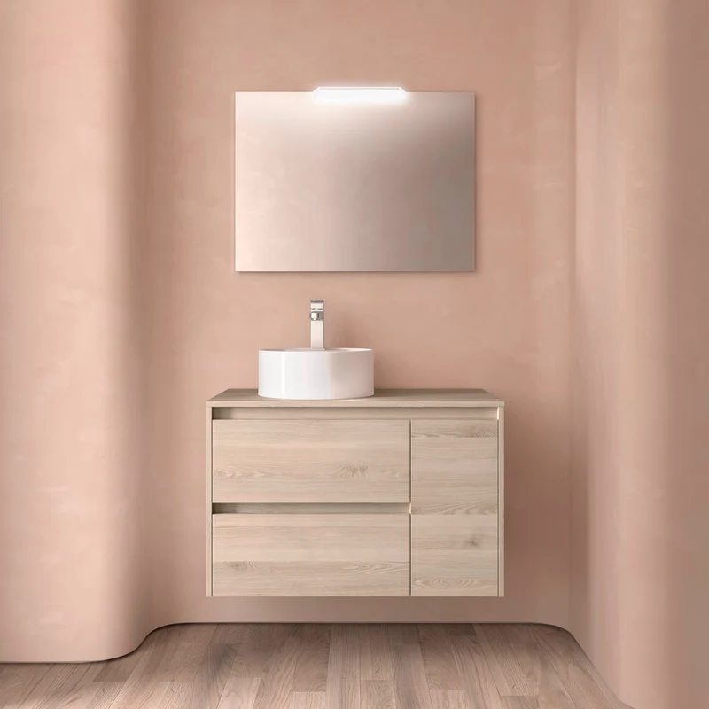 Mueble Baño NOJA 90cm | 2 Cajones + 1 Puerta + Encimera | Almacenaje Híbrido | 10 Acabados Premium