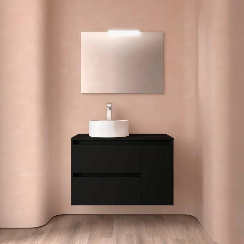 Mueble Baño NOJA 90cm | 2 Cajones + 1 Puerta + Encimera | Almacenaje Híbrido | 10 Acabados Premium