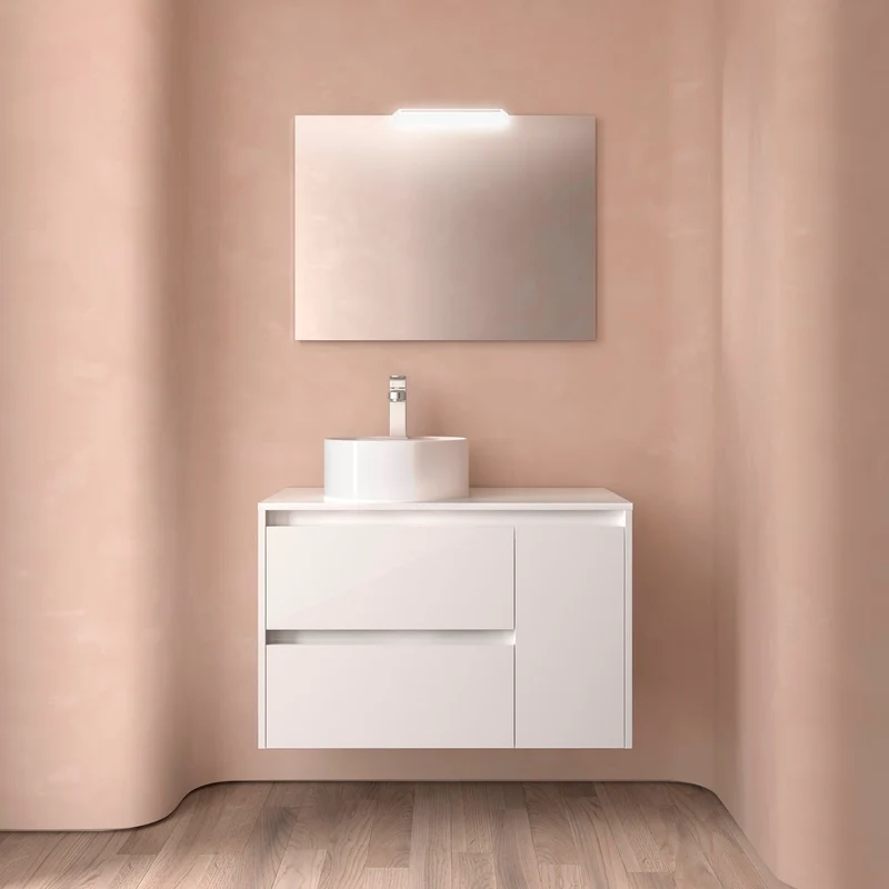 Mueble Baño NOJA 90cm | 2 Cajones + 1 Puerta + Encimera | Almacenaje Híbrido | 10 Acabados Premium