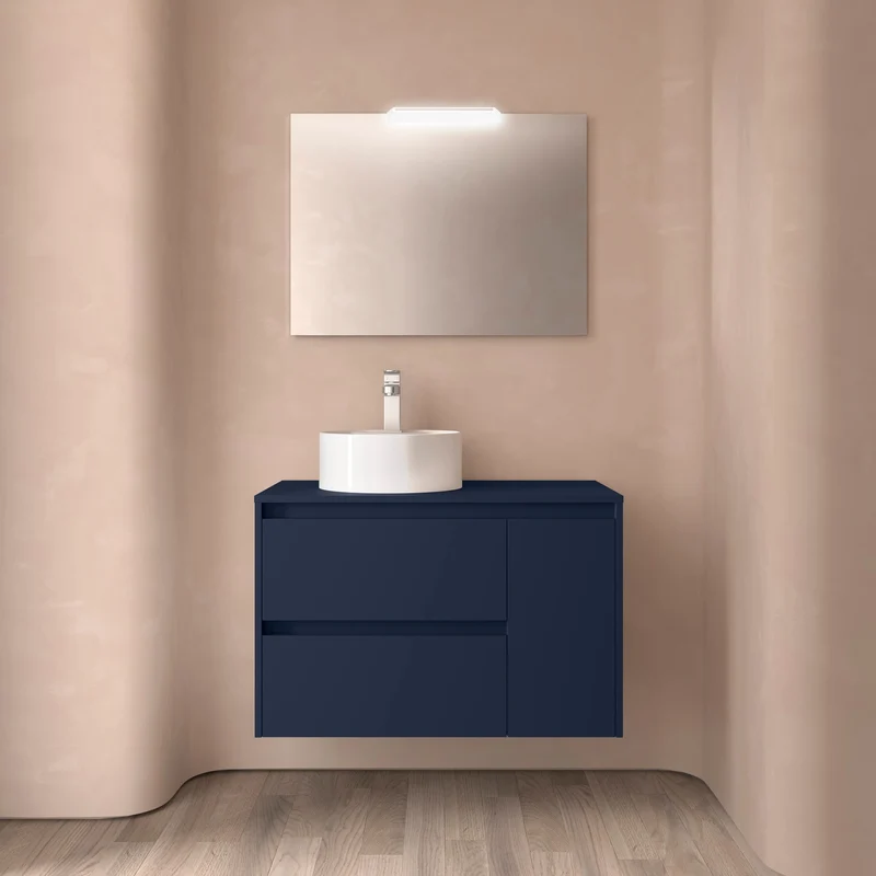 Mueble Baño NOJA 90cm | 2 Cajones + 1 Puerta + Encimera | Almacenaje Híbrido | 10 Acabados Premium