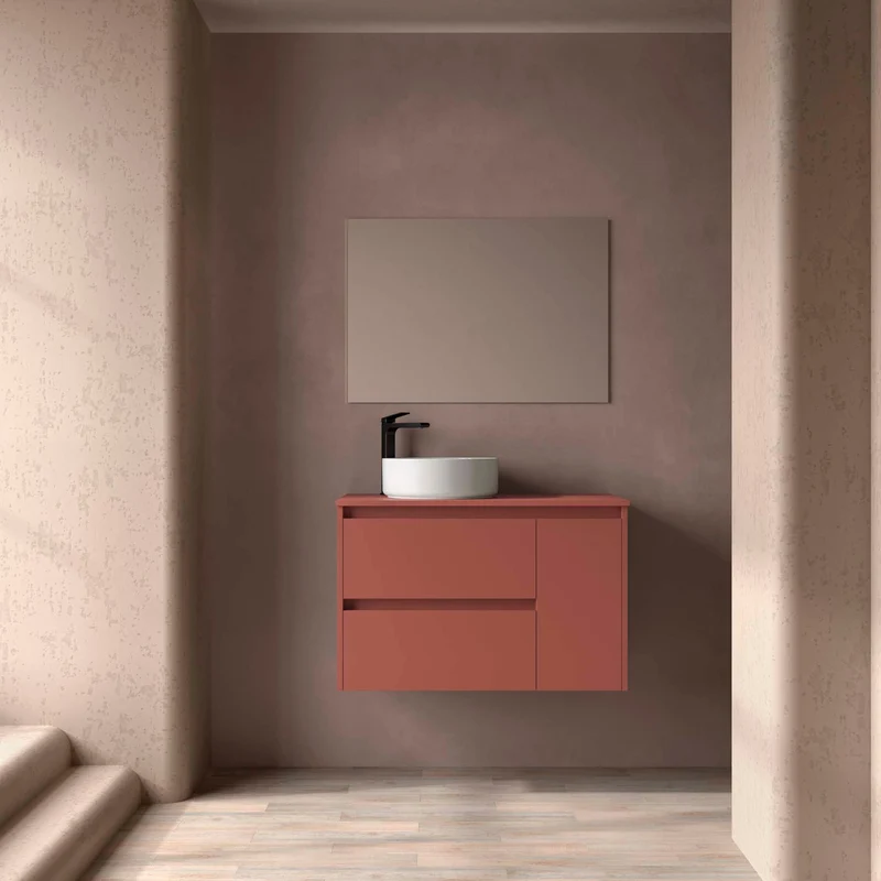 Mueble Baño NOJA 90cm | 2 Cajones + 1 Puerta + Encimera | Almacenaje Híbrido | 10 Acabados Premium
