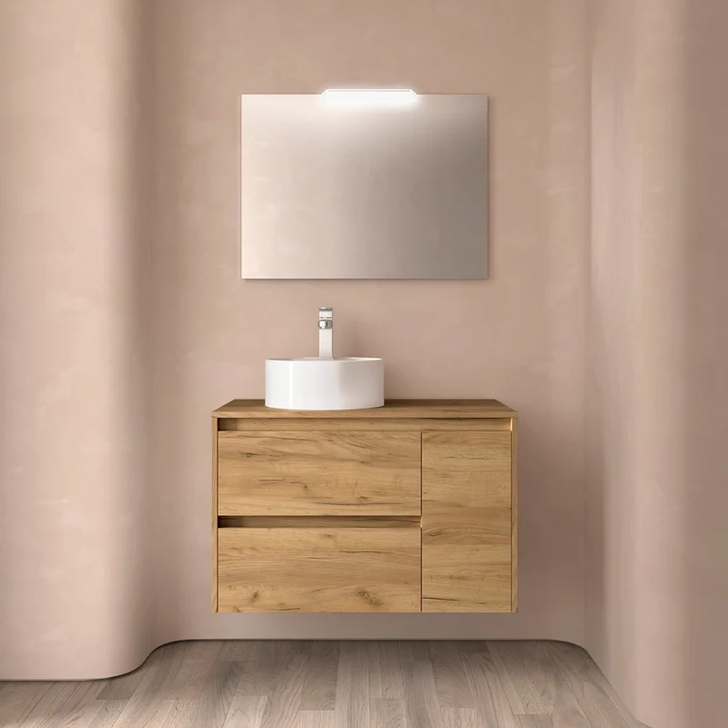 Mueble Baño NOJA 90cm | 2 Cajones + 1 Puerta + Encimera | Almacenaje Híbrido | 10 Acabados Premium