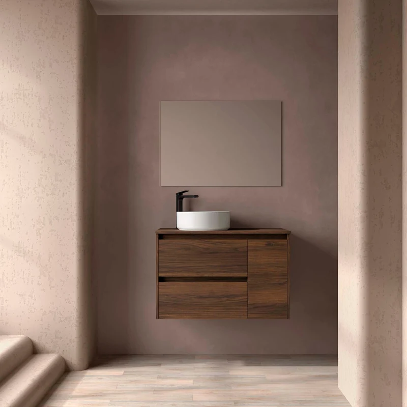 Mueble Baño NOJA 90cm | 2 Cajones + 1 Puerta + Encimera | Almacenaje Híbrido | 10 Acabados Premium