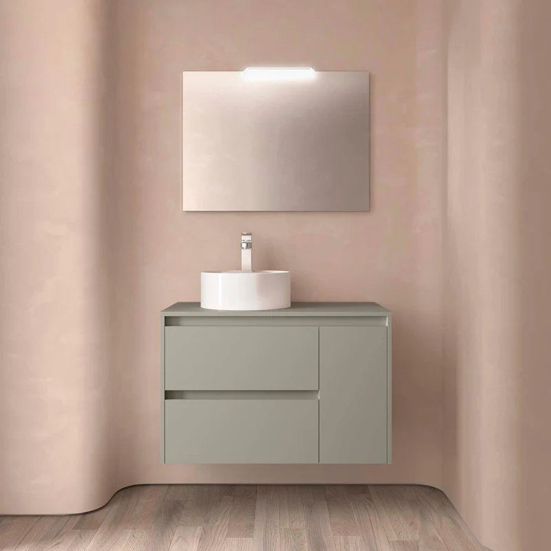 Mueble Baño NOJA 90cm | 2 Cajones + 1 Puerta + Encimera | Almacenaje Híbrido | 10 Acabados Premium