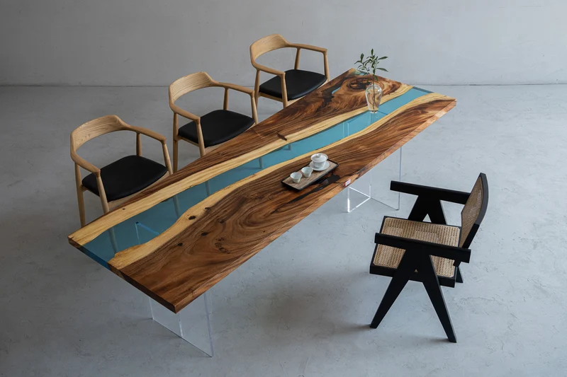 Epoxy Blue River Solid Wood Table