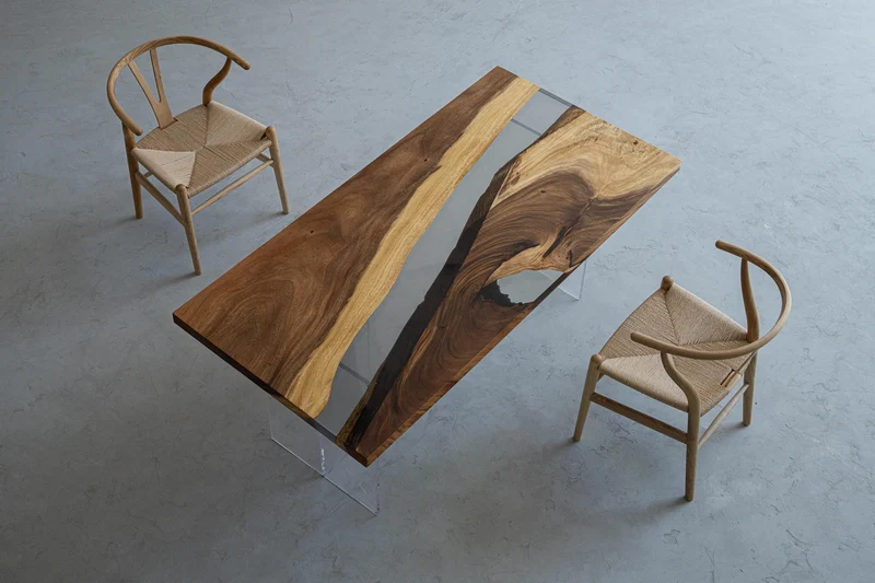 Ember Live Edge Handmade Unique Resin River Walnut Wood Table