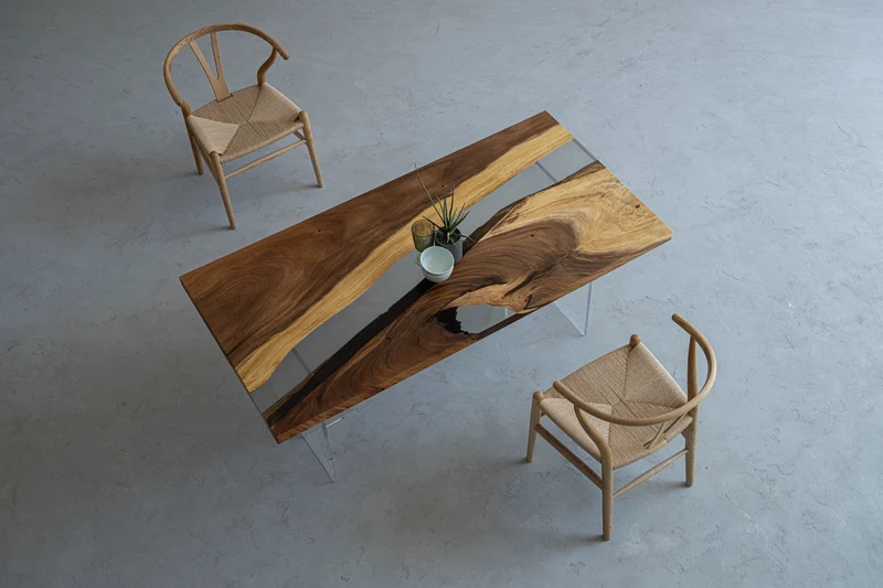 Ember Live Edge Handmade Unique Resin River Walnut Wood Table