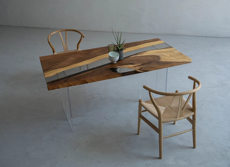 Ember Live Edge Handmade Unique Resin River Walnut Wood Table