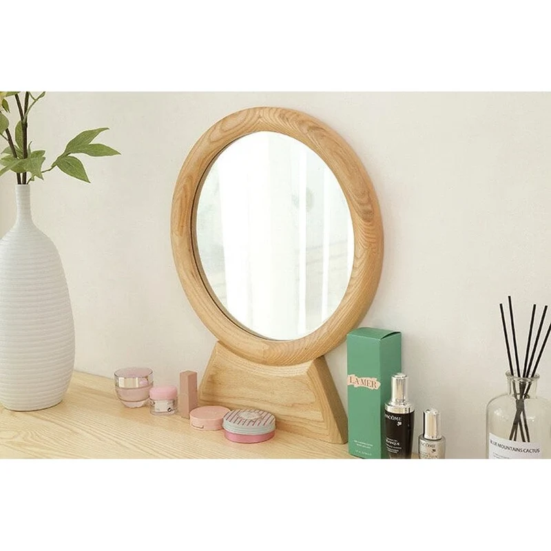 White Ash Wood Makeup Table Vanity with Mirror