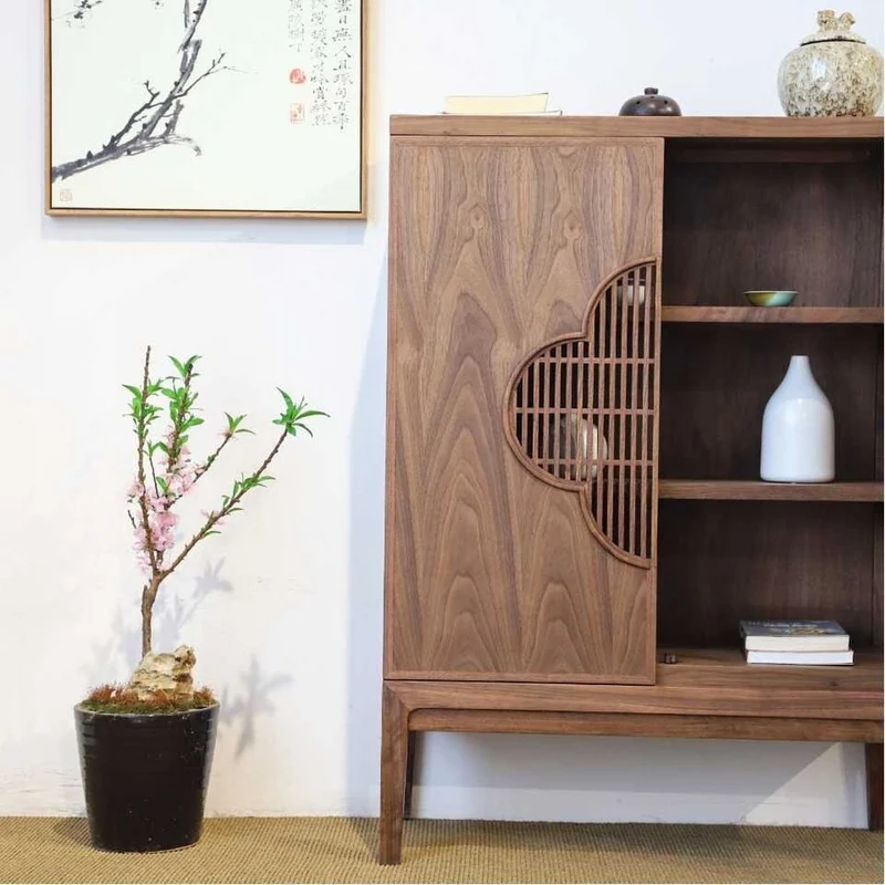 Four Leaf Clover Black Walnut Wood Cabinet
