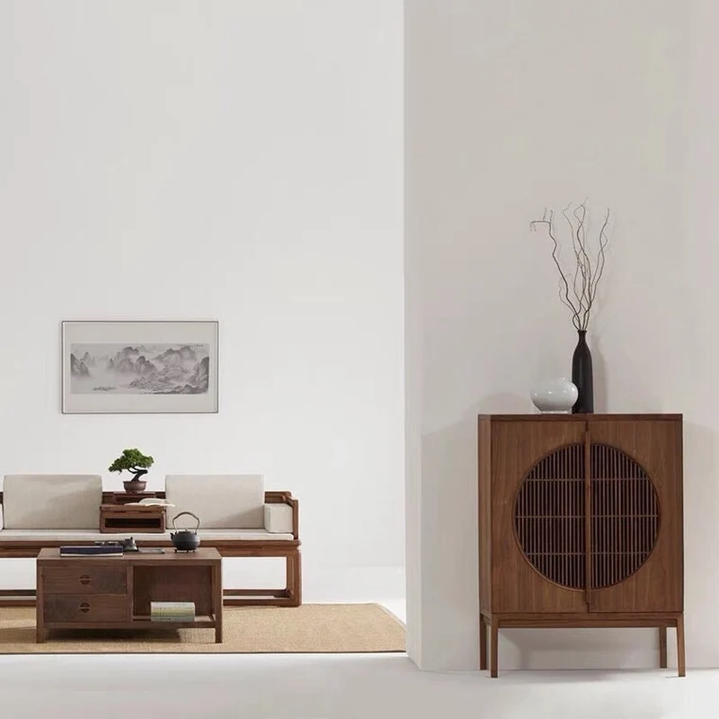 Elemental Modern Eclectic Elegant Walnut Storage Cabinet