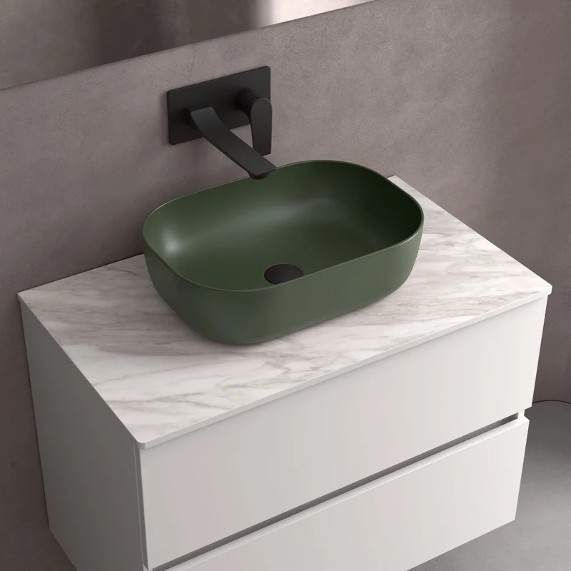 Lavabo de posar CARLA, Porcelana Blanca Ø 360 x 105 mm. 4 Colores