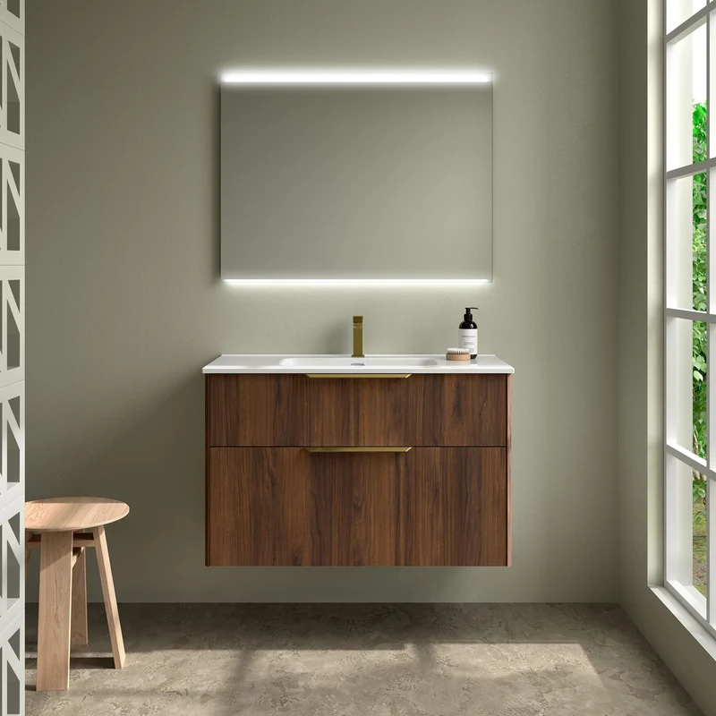 Mueble Baño LUVA 2 Cajones + Lavabo IBON | Diseño Ángulo Único | 60-100cm | Cajón XL