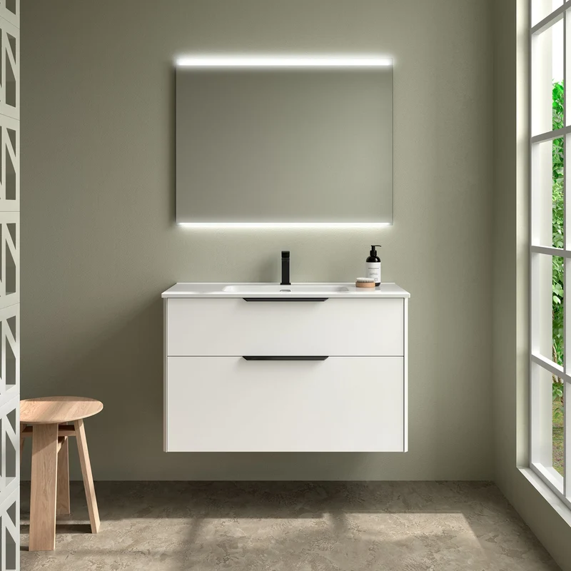 Mueble Baño LUVA 2 Cajones + Lavabo IBON | Diseño Ángulo Único | 60-100cm | Cajón XL