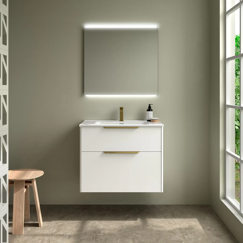 Mueble Baño LUVA 2 Cajones + Lavabo IBON | Diseño Ángulo Único | 60-100cm | Cajón XL