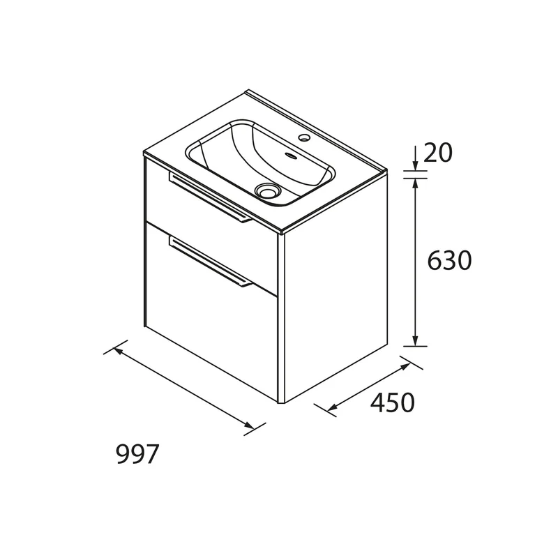 Mueble Baño LUVA 2 Cajones + Lavabo IBON | Diseño Ángulo Único | 60-100cm | Cajón XL