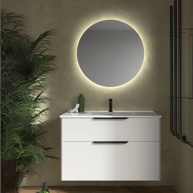 Mueble de baño LUVA 2 Cajones + Lavabo IBON + Espejo NORA | 3 Medidas | Cajón XL